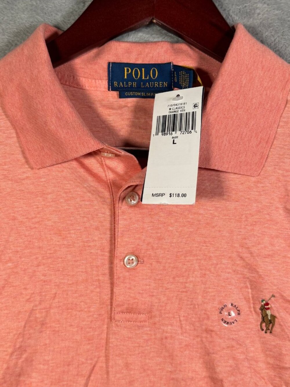Polo Ralph Lauren Shirt Mens L Orange Coral Heather Custom SLIM Fit Soft $118